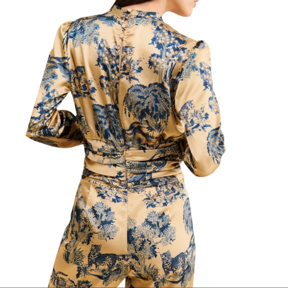 New Ellejay x Free People Ashley 2 XS Champagne Blue Animal Print Silky Jumpsuit - Picture 13 of 13